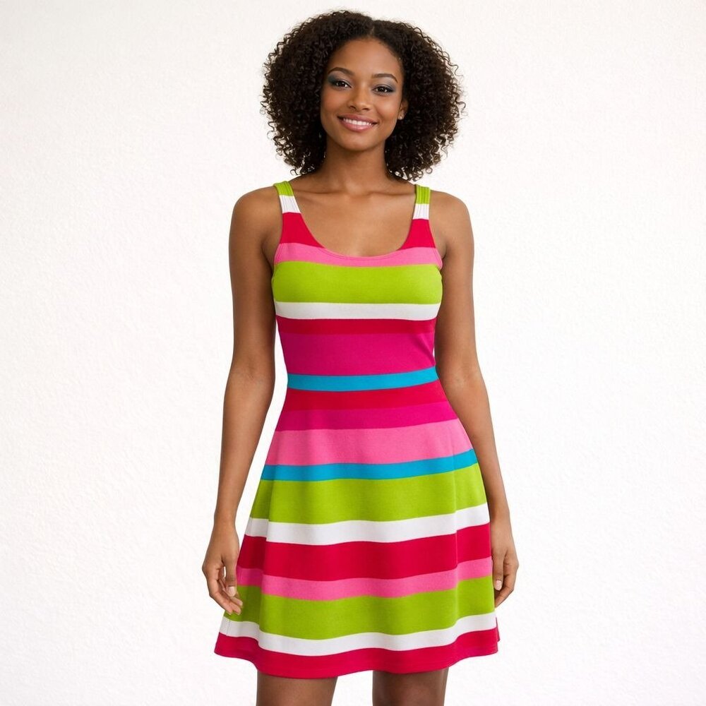 Tovia Dress Juniors Small Striped Stretch Tank Top Pullover Swimsuit Cover Up